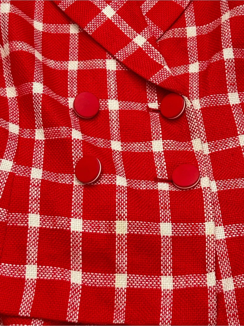Vintage Circa 90's Couture Dior Red and White Windowpane Blazer and Skirt SET